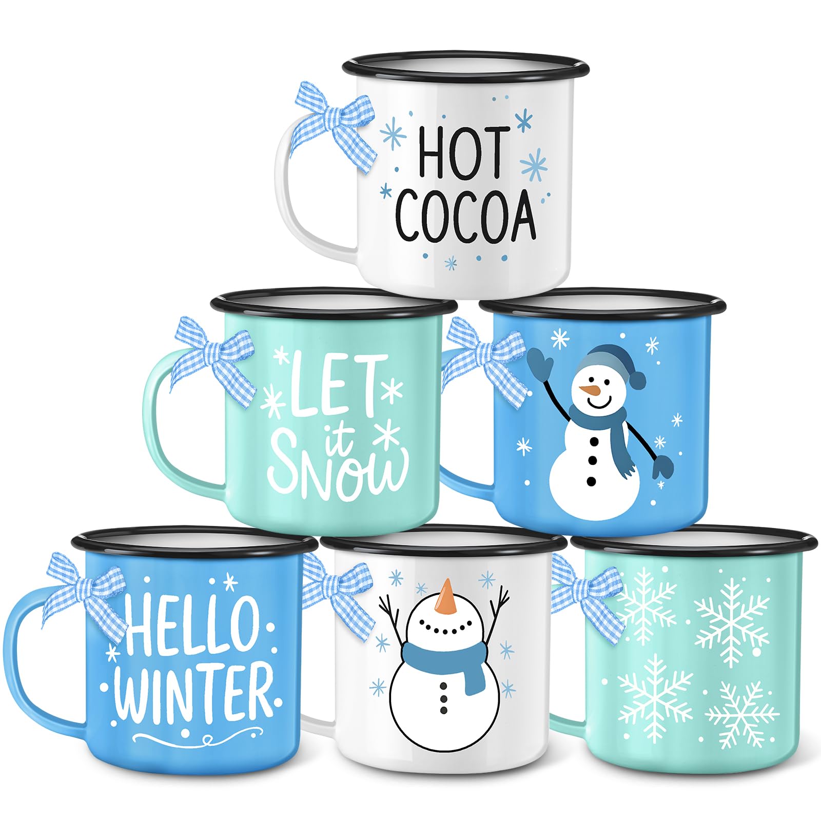 Set de tazas Baderke con lazos azules y blancos para mesa festiva.