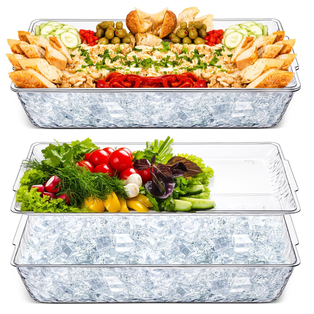 Baderke bandeja fría rectangular 16x9, ideal para aperitivos fríos en fiestas.
