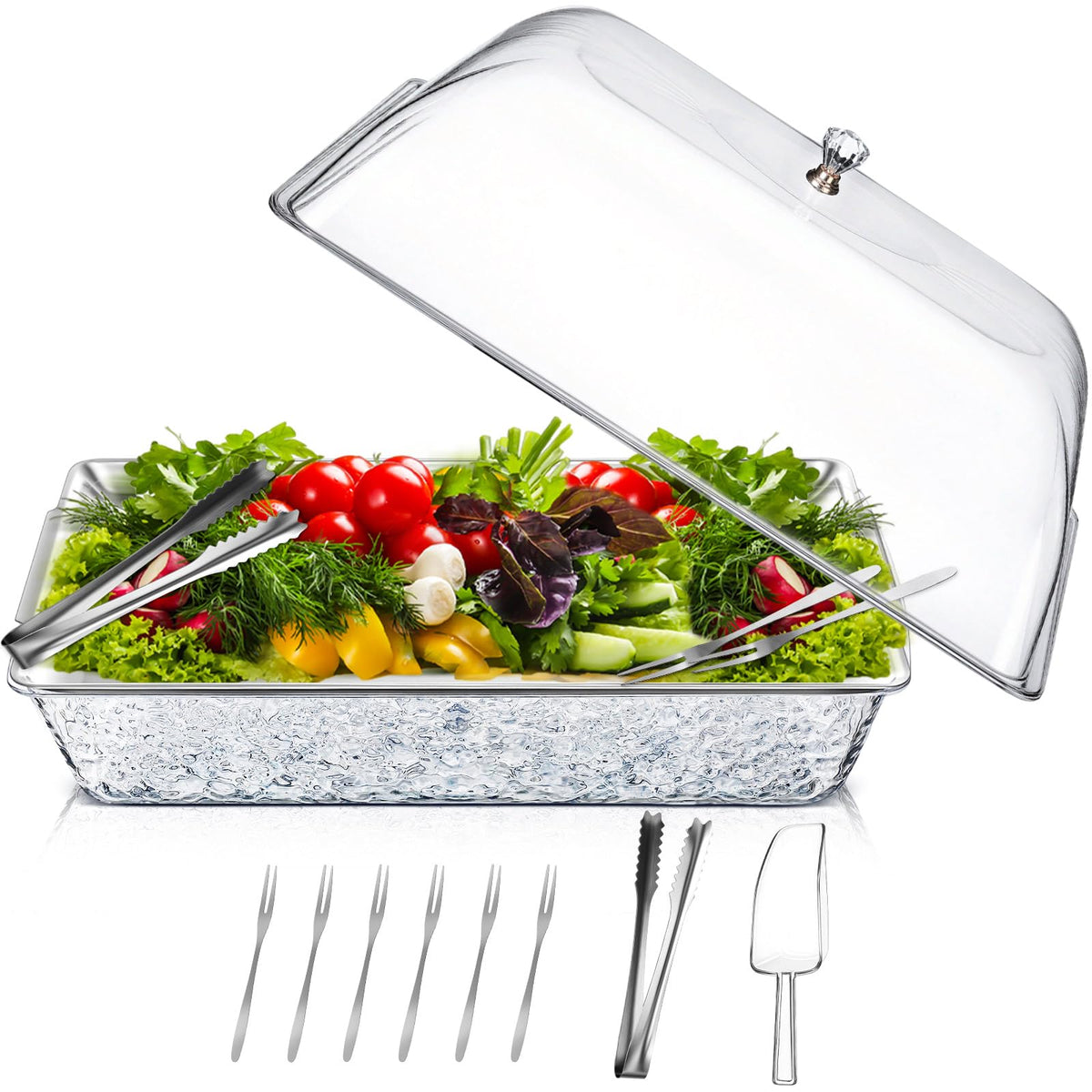 Baderke bandeja hielo rectangular para mantener aperitivos fríos en reuniones.