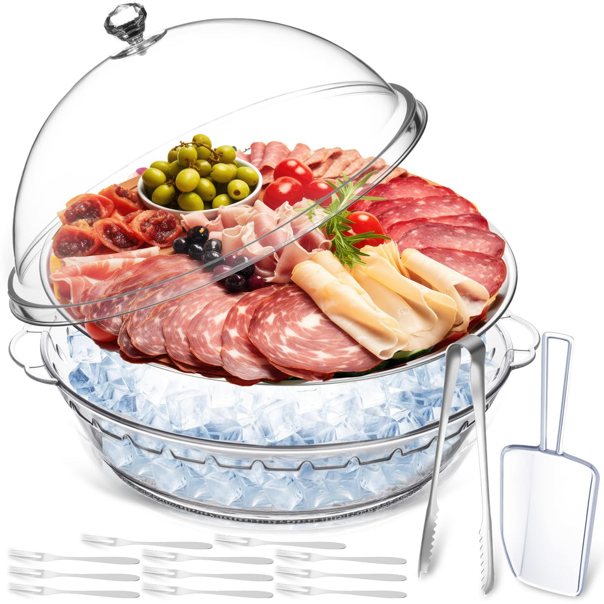 Baderke bandeja de servicio enfriada de 11.8 pulgadas para aperitivos.
