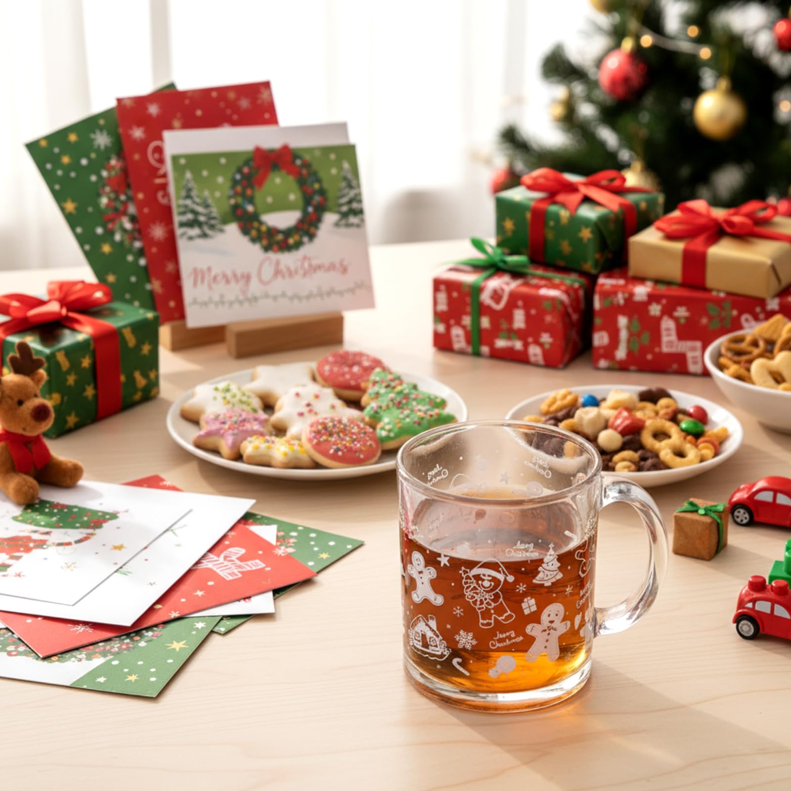 Jarra de vidrio Baderke con Arbol de Navidad, color festivo para bebidas.