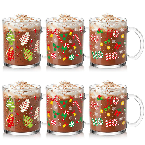 Taza Baderke de vidrio con copo de nieve, ideal para café caliente.