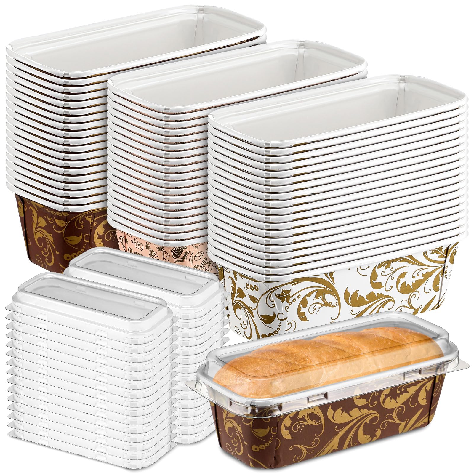 Baderke pan de papel descartable blanco con tapa, ideal para porciones individuales.