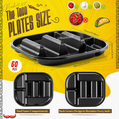 Plato taco PP Baderke con dos divisiones para tortillas suaves y duras.