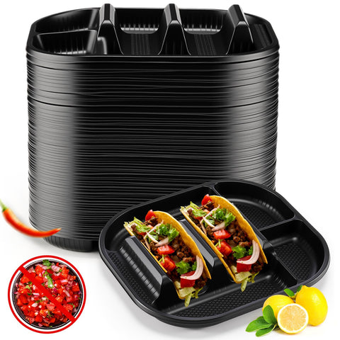 Platos desechables Baderke de 60 unidades con dos divisiones para tortillas.