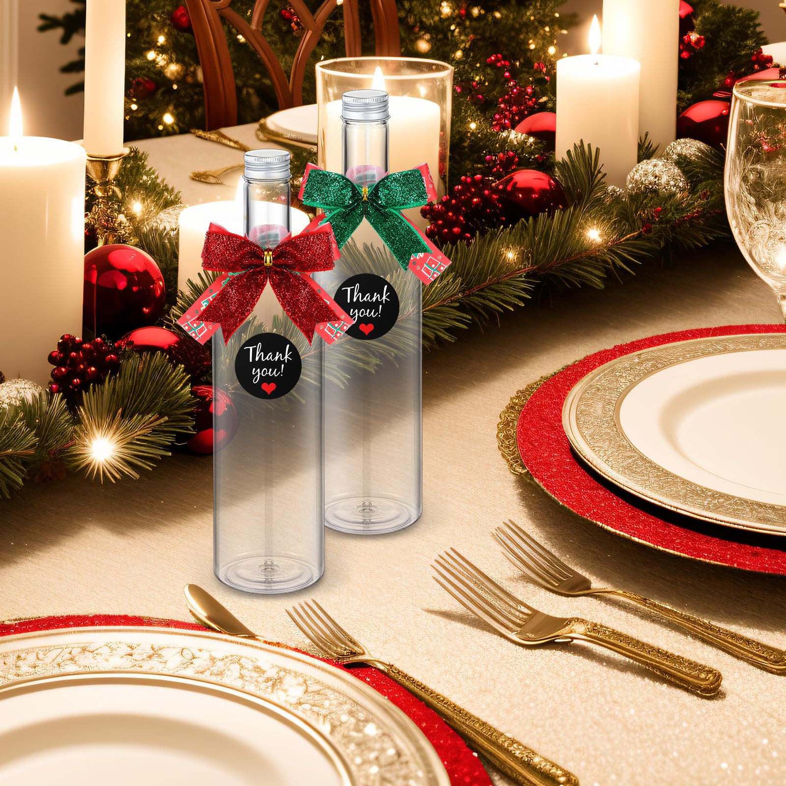 Presentación hecha a mano con botellas navideñas de Baderke para fiestas.