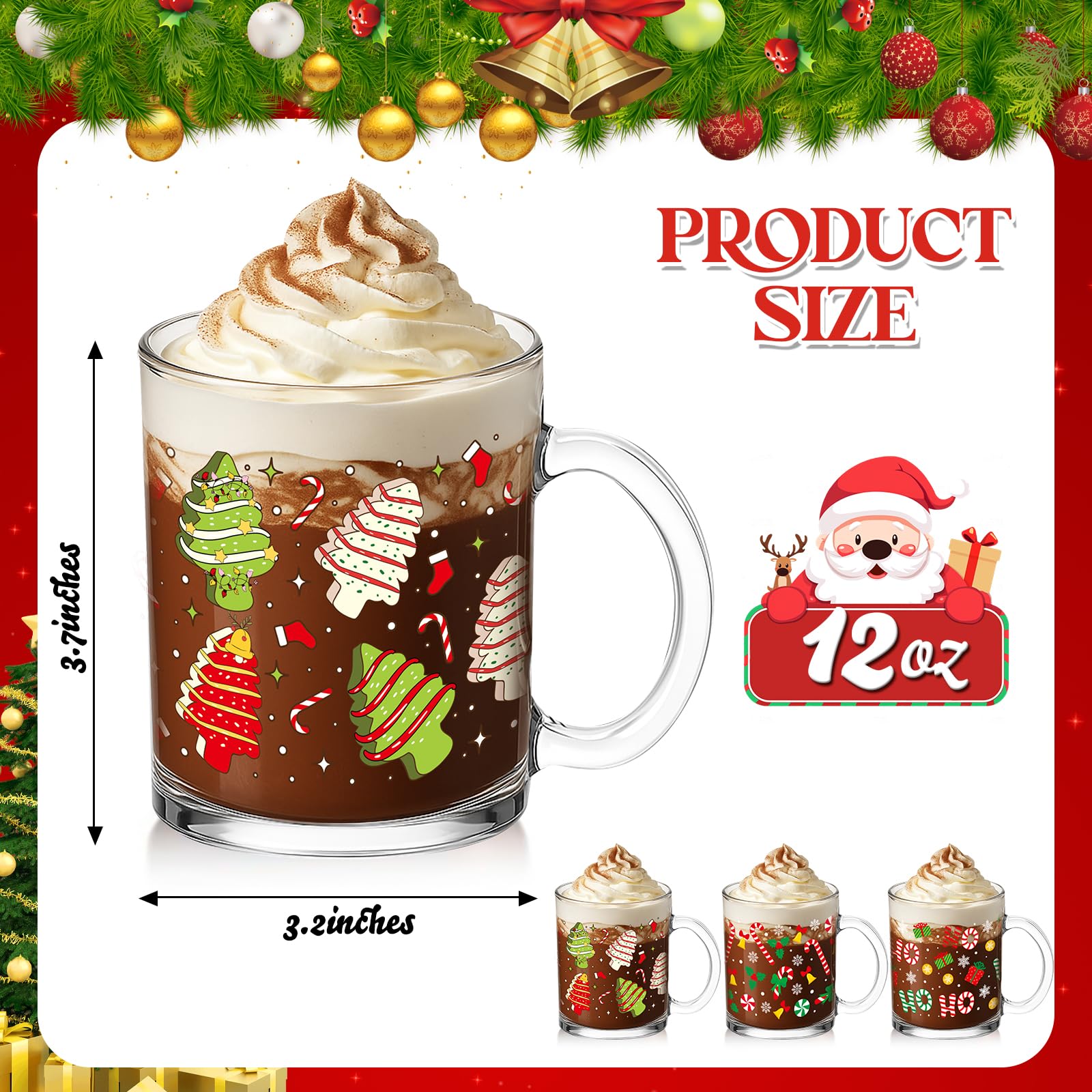 Taza Baderke de cristal con diseño de árbol navideño para bebidas festivas.