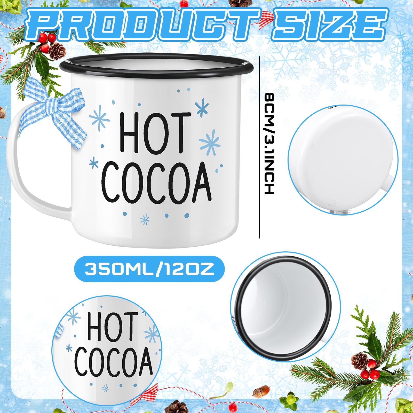 Taza Baderke con diseño de muñeco de nieve esmaltada para bebidas calientes.