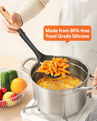 Badiano colador de silicona libre de BPA, seguro para utensilios antiadherentes.