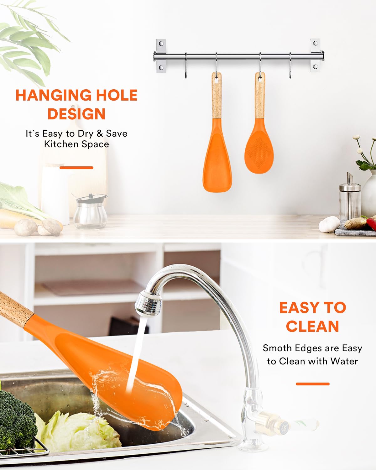 Badiano color naranja aporta estilo y visibilidad en la cocina.