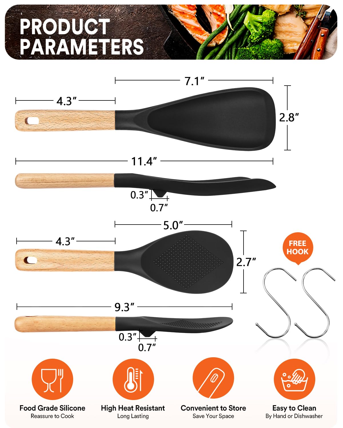 Badiano cuchara para arroz con mango de madera ergonómico para control cómodo.