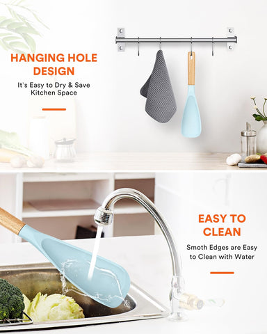 Badiano cuchara de cocina azul, apta para utensilios con recubrimiento antiadherente.