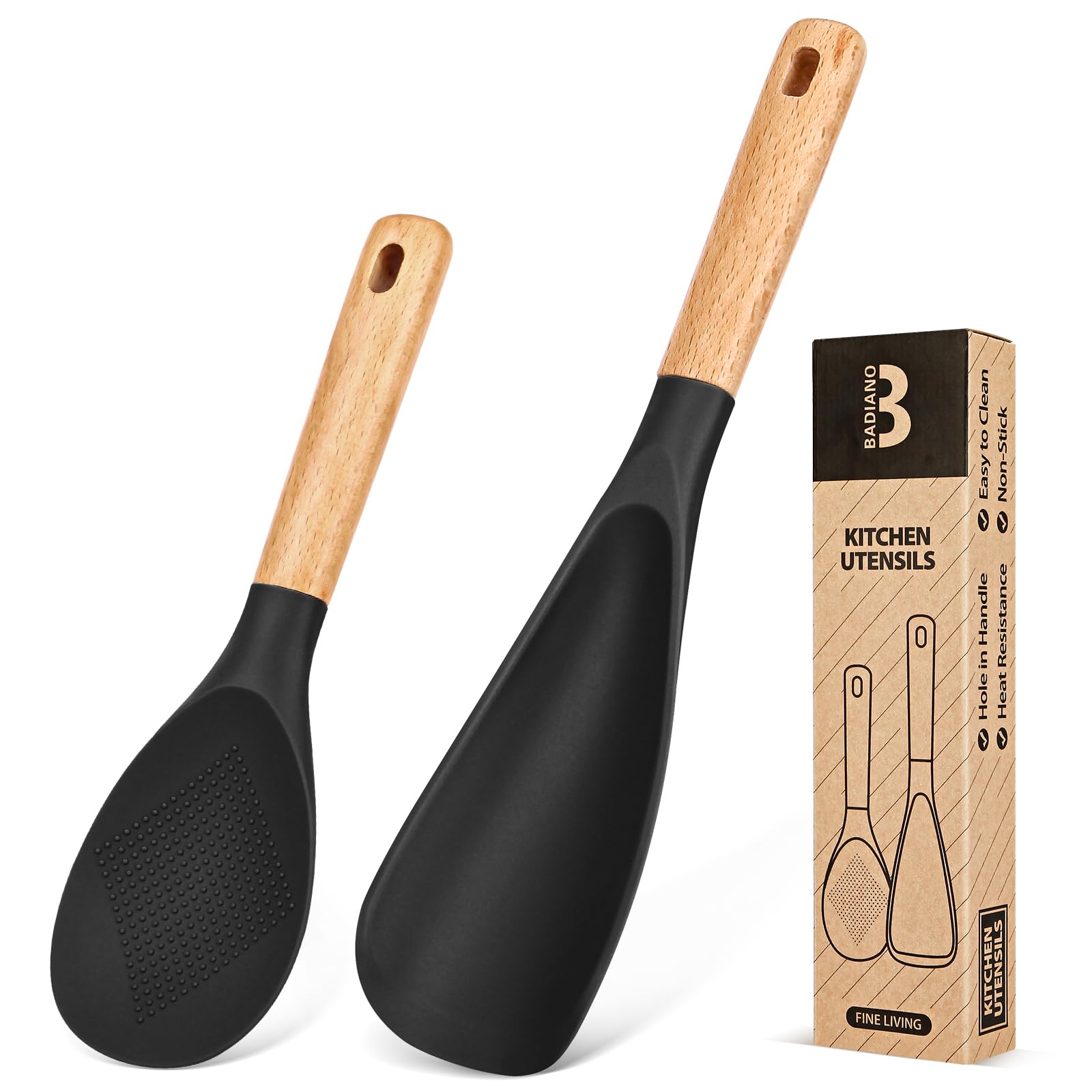 Badiano cuchara de silicona mate negra para cocinar resistente al calor.