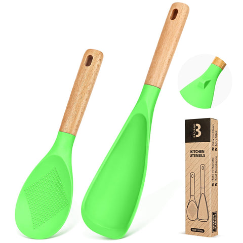 Badiano cuchara de silicona mate verde, ideal para mezclar sin rayar superficies antiadherentes.