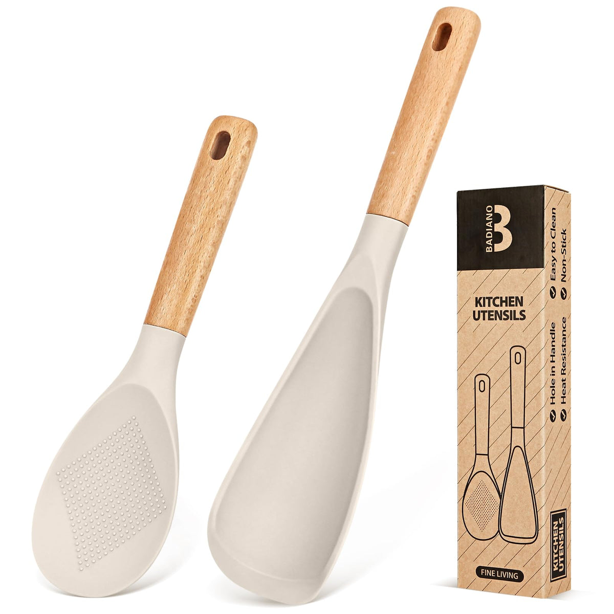 Cuchara de cocina de silicona mate de Badiano para sartenes antiadherentes.