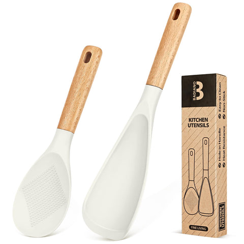 Badiano cuchara silicona blanca con resistencia-al-calor, ideal para saltear y mezclar a alta temperatura.