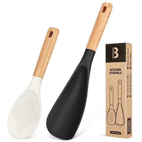 Badiano cucharon de silicona mate negro para mezclar y servir sin rayar sartenes antiadherentes