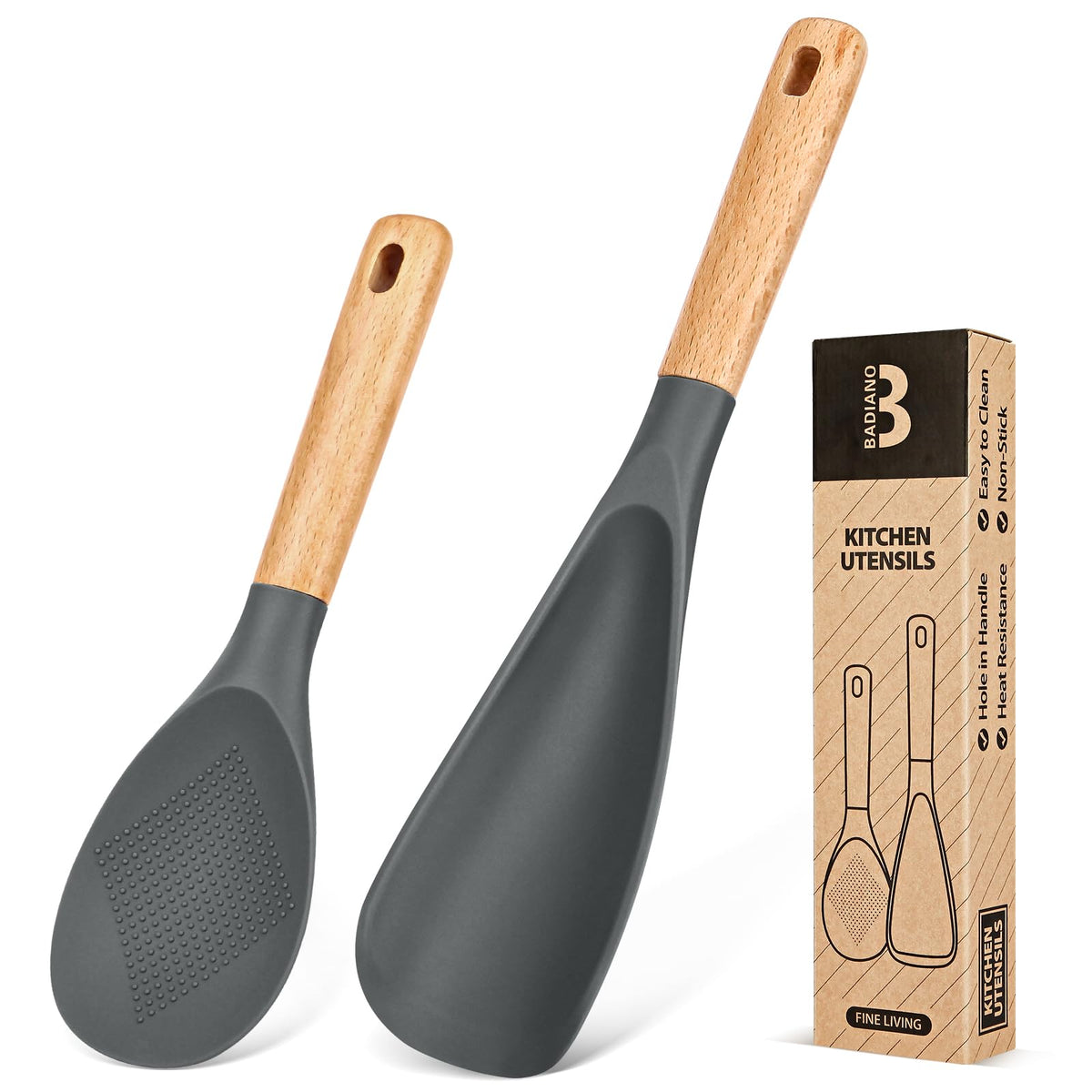 Badiano cucharón de silicona gris resistente al calor para cocinar y servir