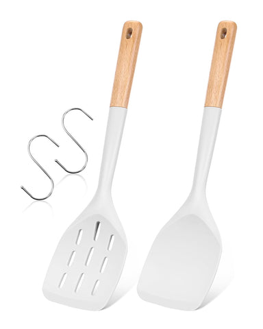 Badiano espátulas de silicona con mango de madera, pack 2 para hornear sin rayar ollas antiadherentes.