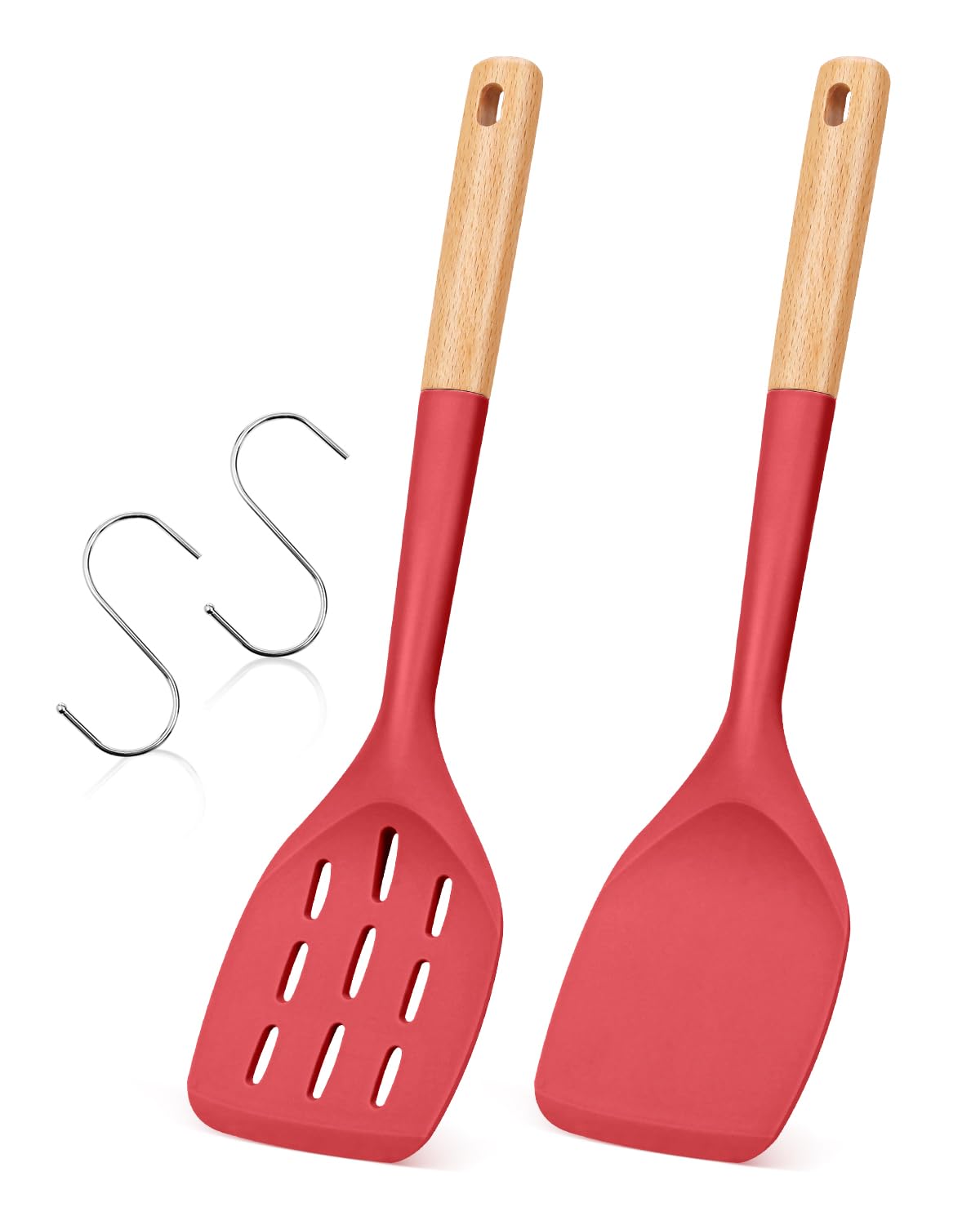 Espátulas de silicona Badiano, dos piezas rojas, ideales para mezclar sin rayar sartenes.