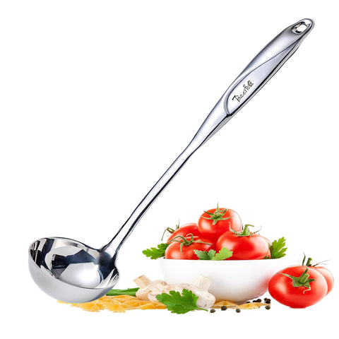 BAERFO Cucharón de sopa de 13.5 pulgadas con mango hueco aislante, cómodo para sopas calientes.