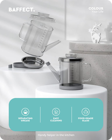 Baffect colador con malla removible para filtración rápida de impurezas.