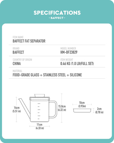 Baffect capacidad de 1 litro con mediciones claras para caldos y salsas.