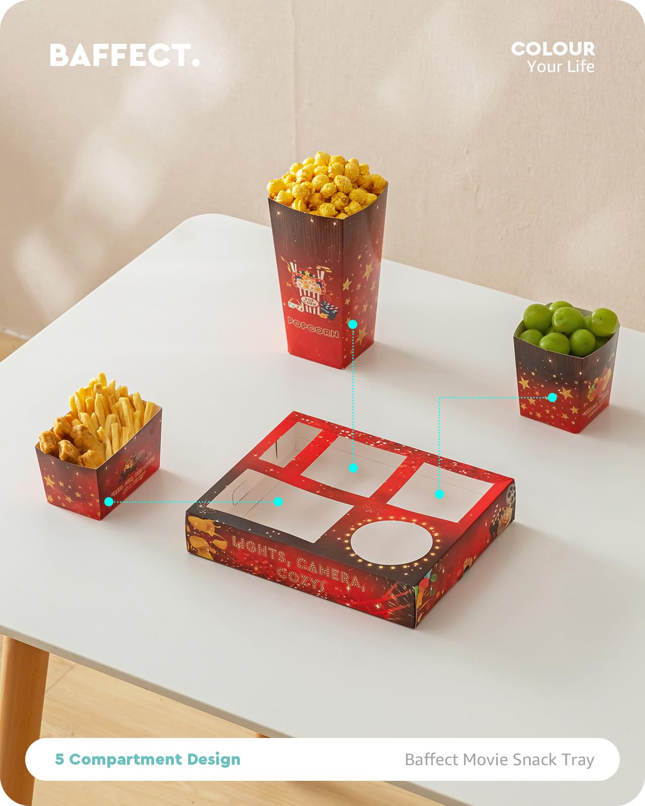 Baffect cajas snack barca para aperitivos variados y presentación atractiva.