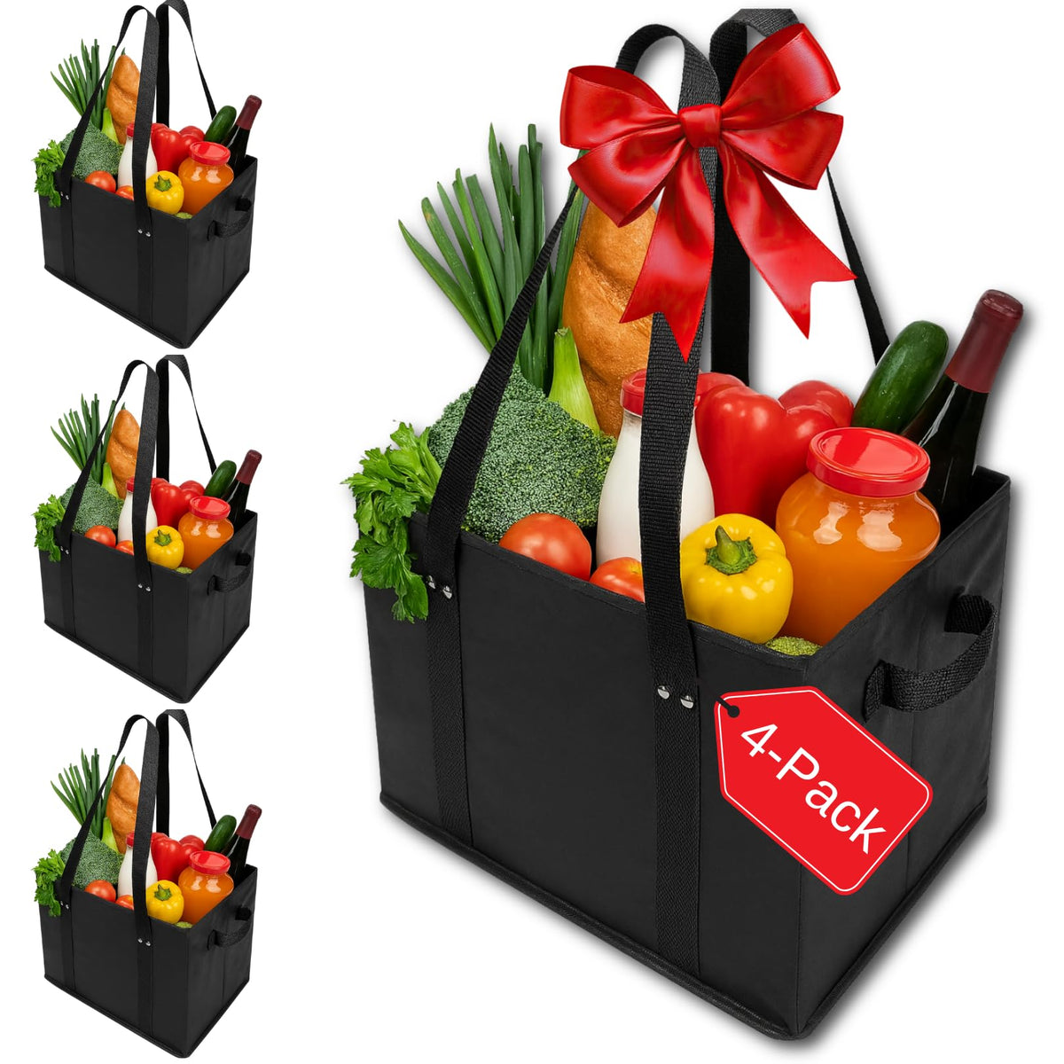 BAG-THAT! 4pk bolsas de compra negro, ideales para compras grandes