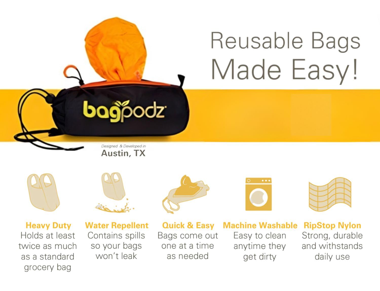 BagPodz tiene base plana para estabilidad durante la compra.