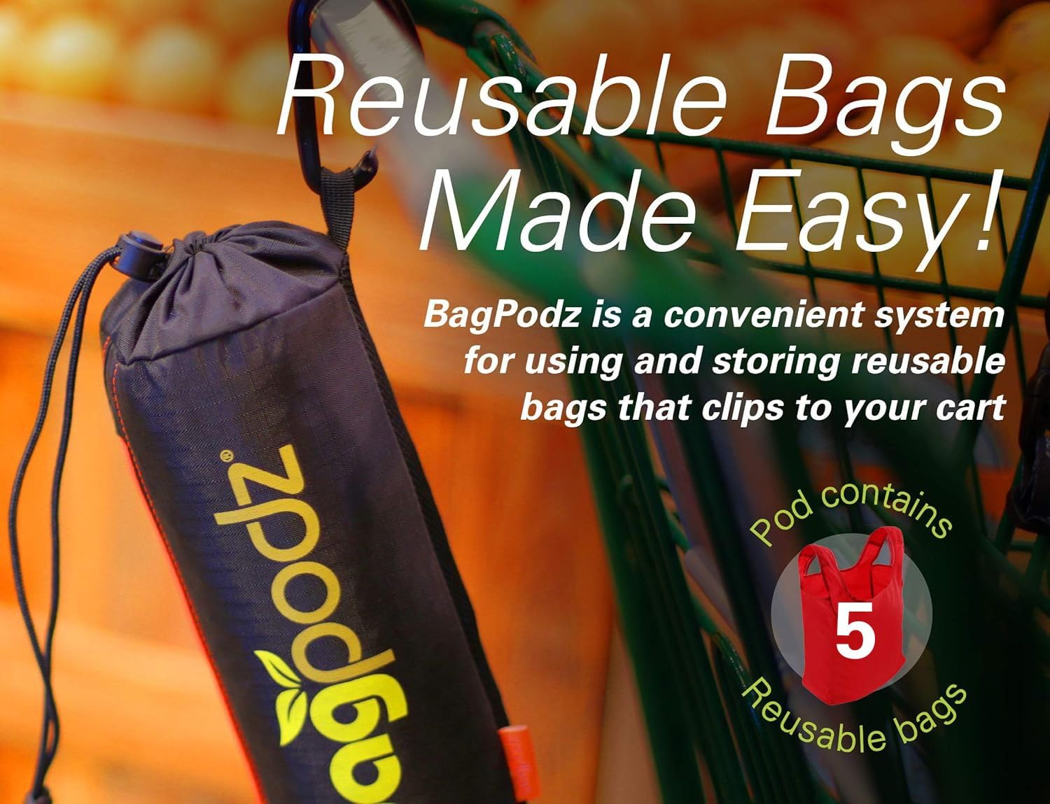 BagPodz conjunto de 5 bolsas rojas para compras repetidas.