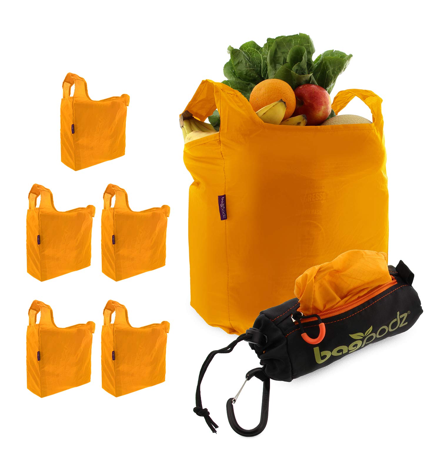 BagPodz con pod compacto y bolsas reutilizables para compras sin plástico.
