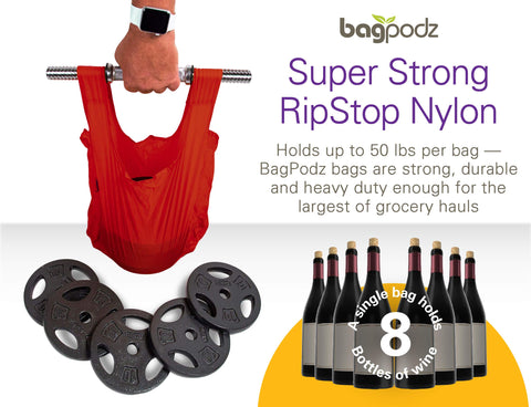 BagPodz pod compacto con bolsas listas para llevar, enganche para carrito.