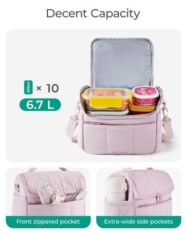 BAGSMART capacidad de 6,7L, espacio para comidas y bebidas.
