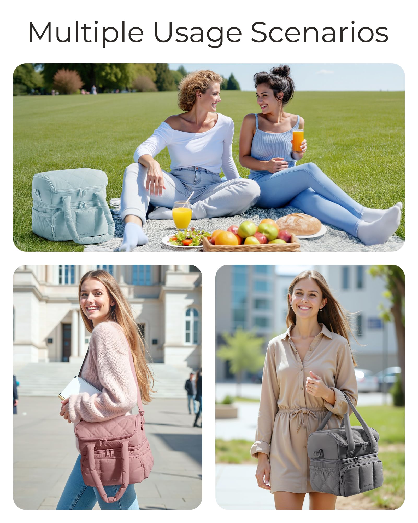 Ideal para trabajo, playa o picnic, con estilo moderno.