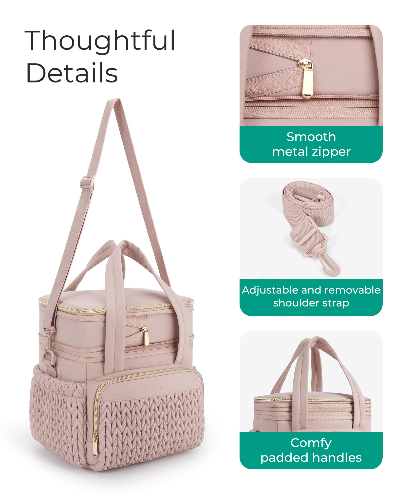 BAGSMART lonchera aislada, bolsillos laterales para latas y bebidas