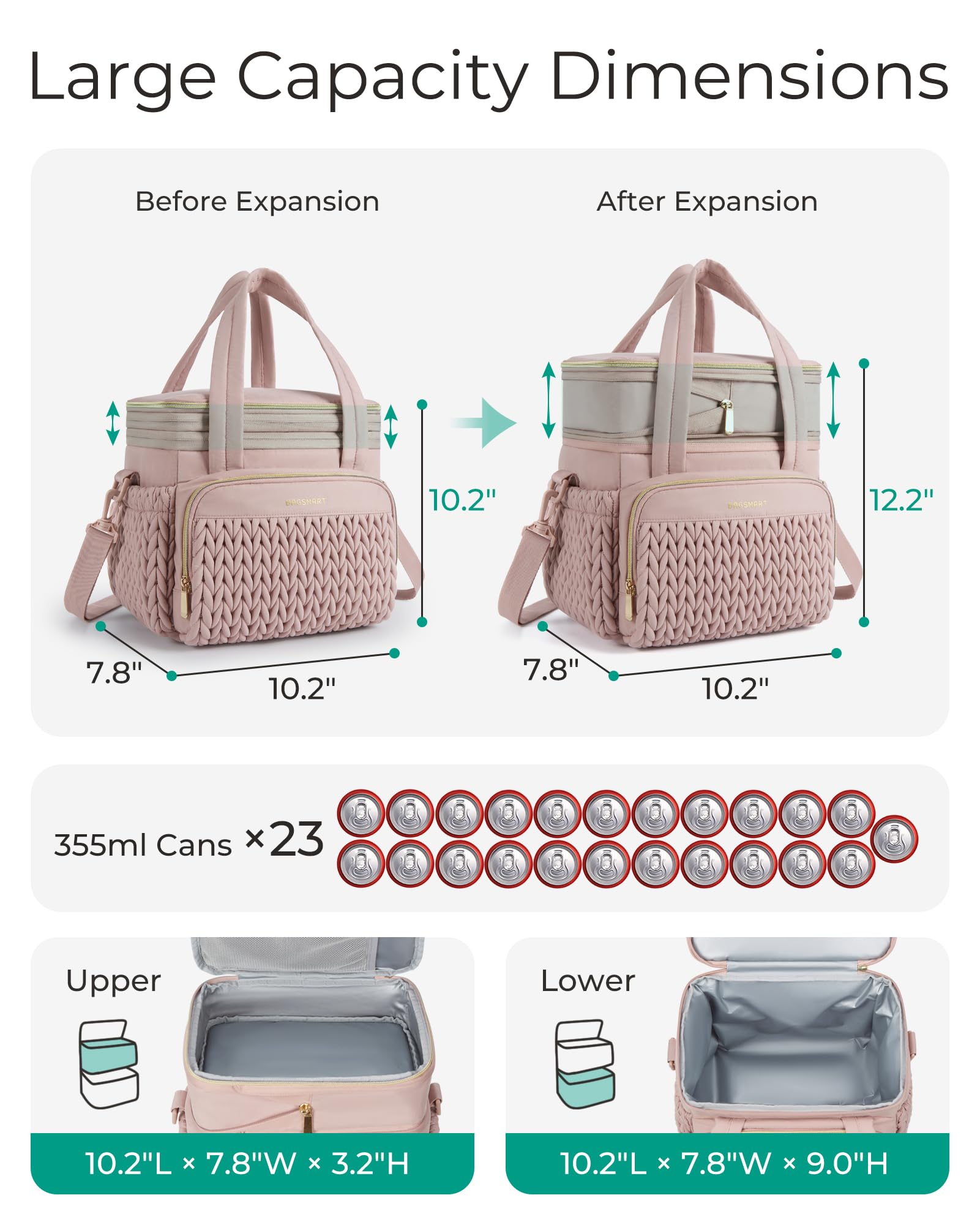 BAGSMART lonchera aislada, compartimento inferior para comidas y bebidas
