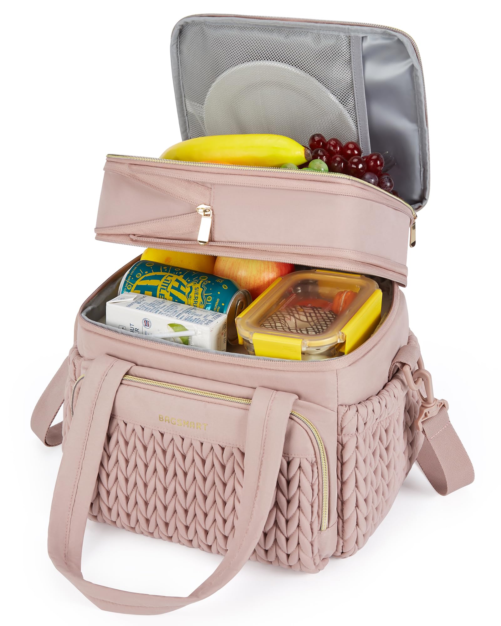 BAGSMART lonchera aislada, compartimento superior para snacks y frutas, organización clara