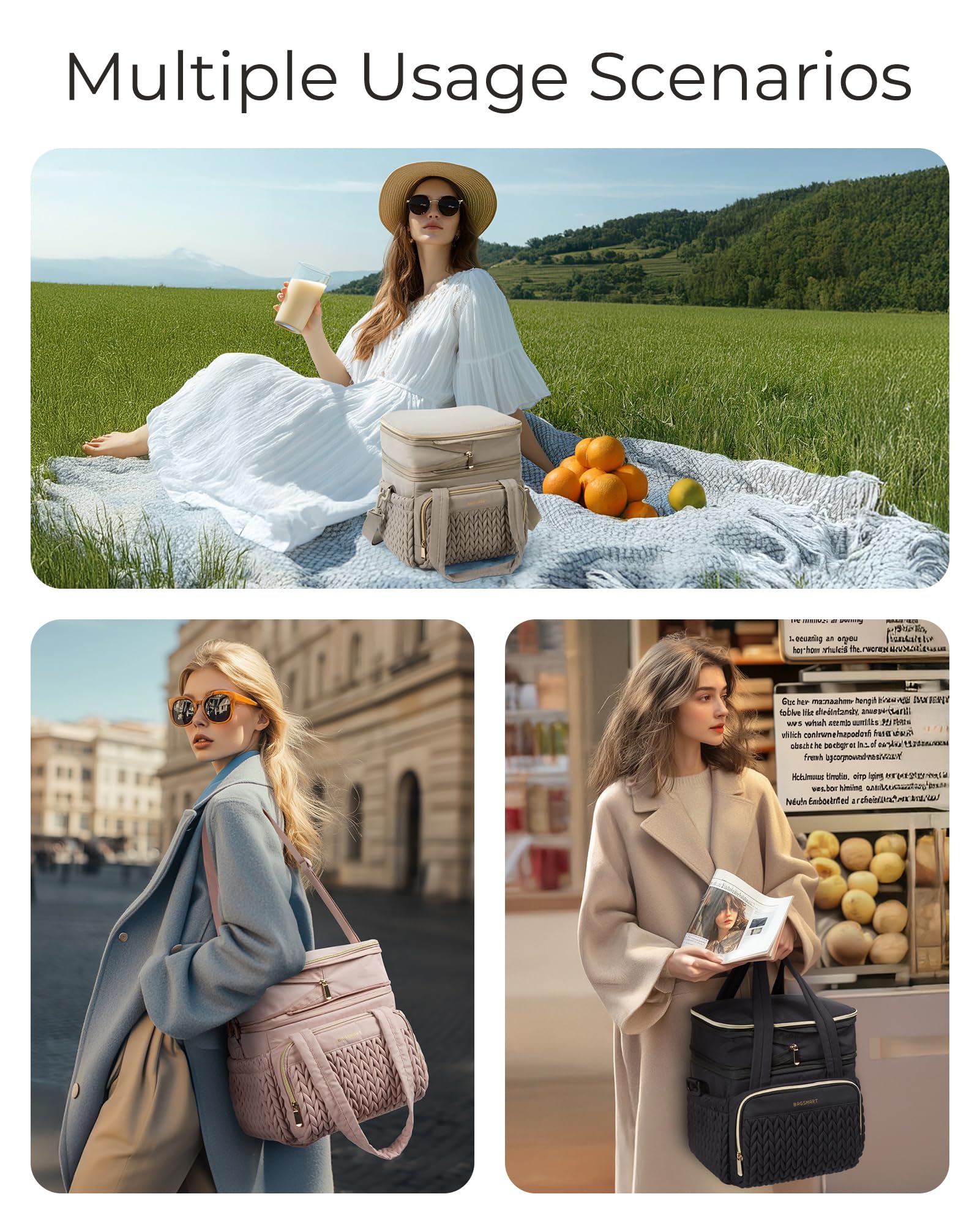 BAGSMART lonchera aislada, transporte cómodo con correa y asa resistente