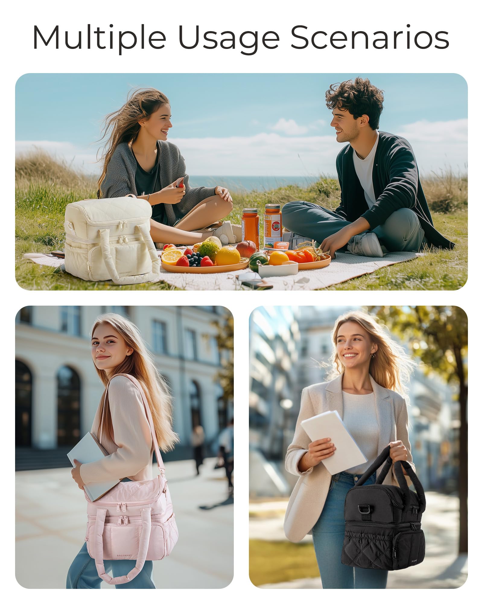 BAGSMART lonchera para mujer, bolsillo frontal para utensilios