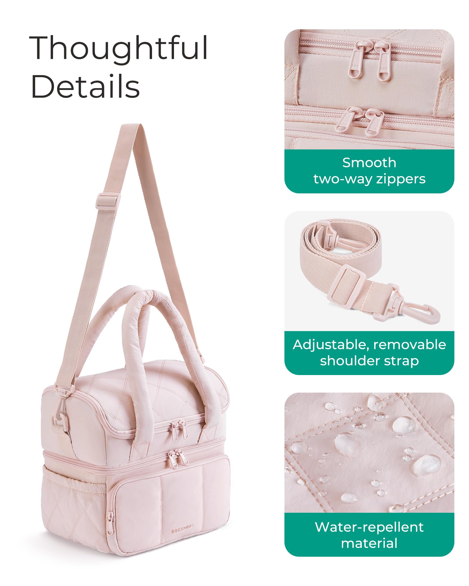 BAGSMART lonchera con bolsillos laterales para botellas y accesorios