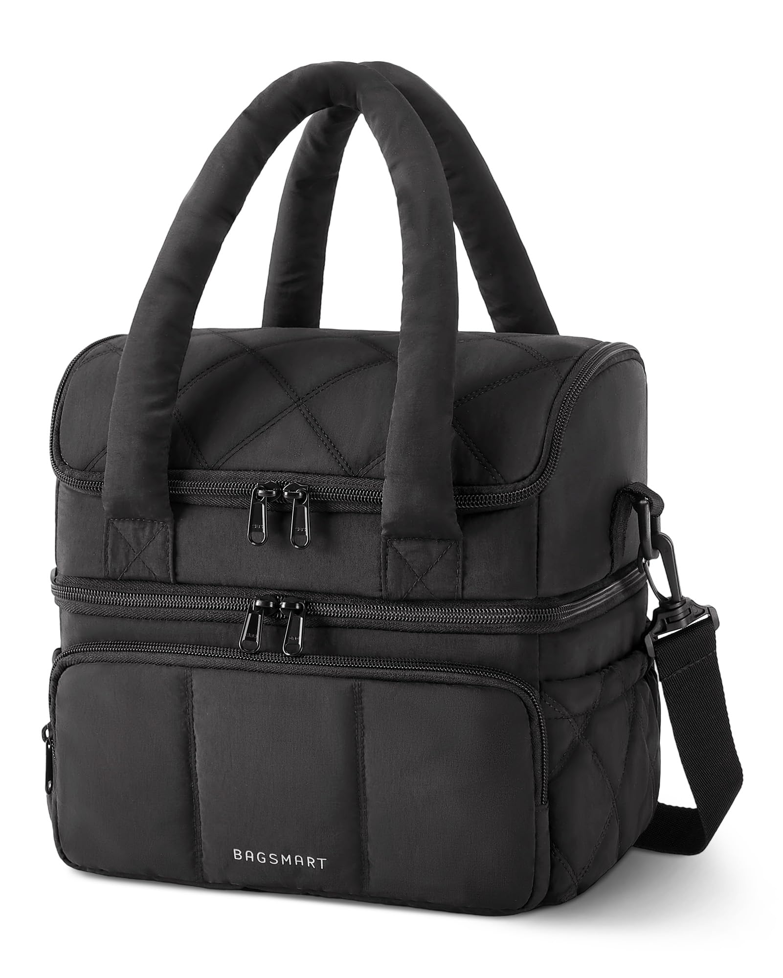 BAGSMART Bolsa de almuerzo para mujer, vista frontal, diseño acolchado elegante para transporte diario.