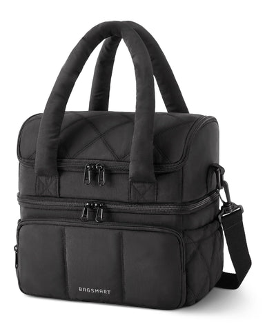 BAGSMART Bolsa de almuerzo para mujer, vista frontal, diseño acolchado elegante para transporte diario.