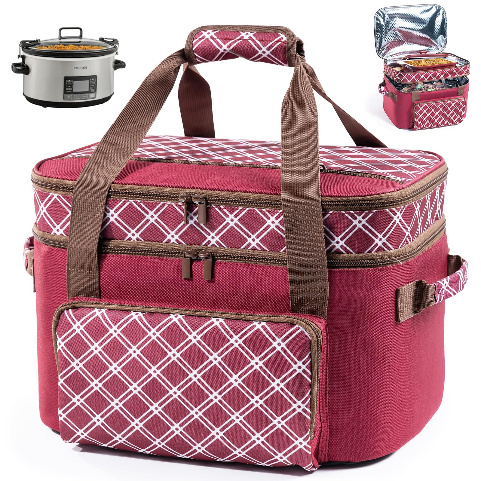 BAGSPRITE: doble-capa-funda-crockpot para transporte seguro de olla 6-8 cuartos.