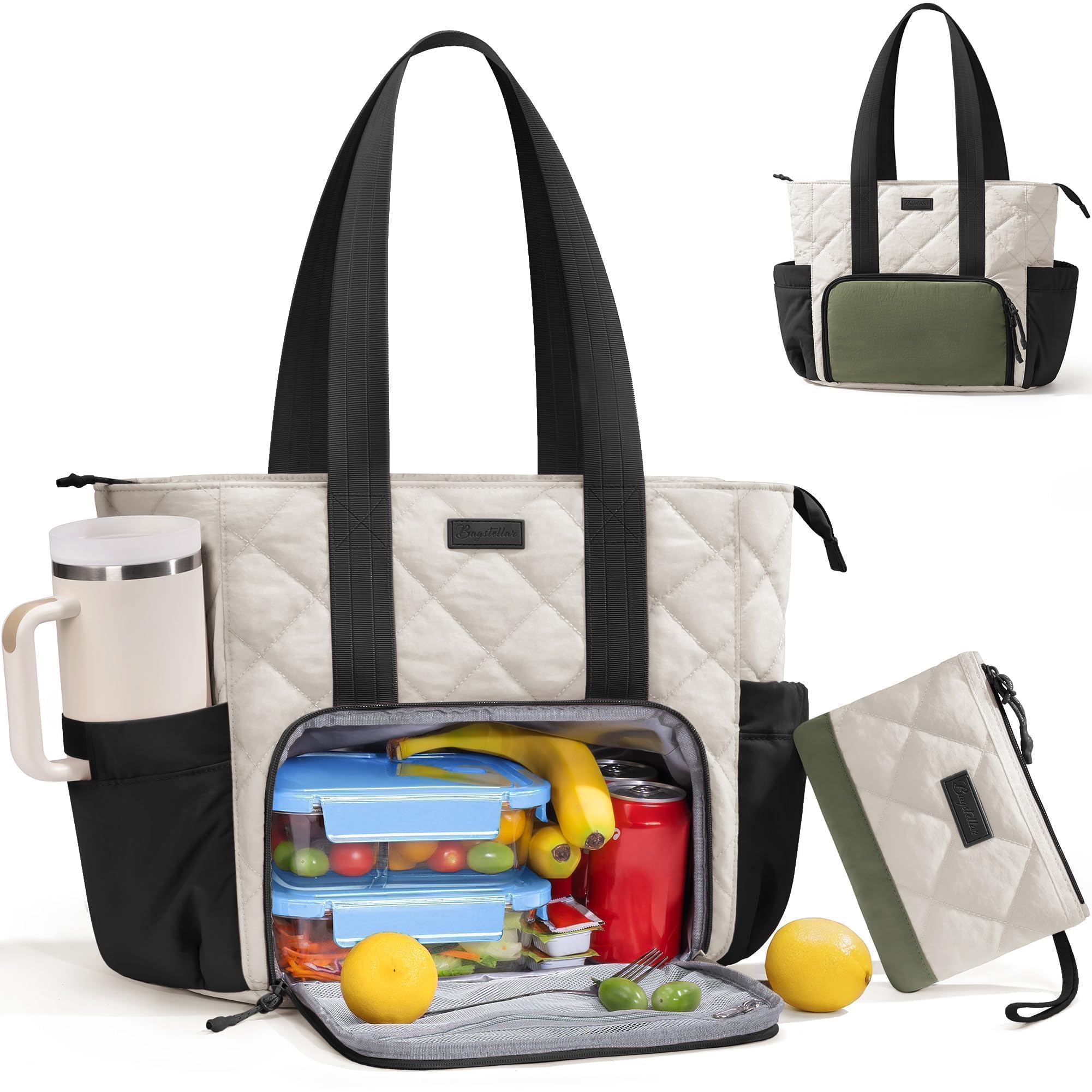 Bagstellar bolso acolchado para almuerzo de mujeres, versátil para trabajo y salidas.