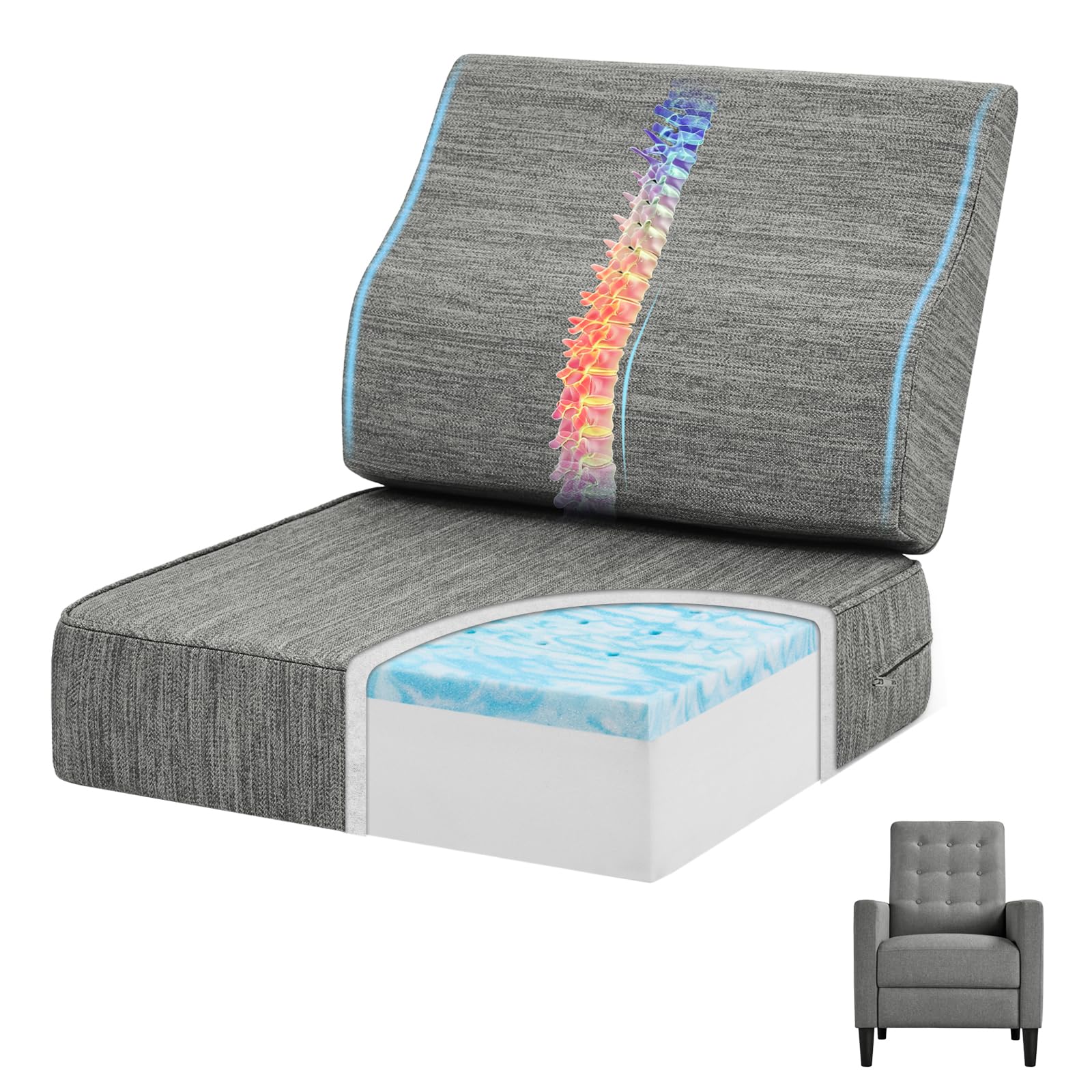 Almohadilla Baibu para asiento reclinable con espuma viscoelástica y gel ofrece comodidad.