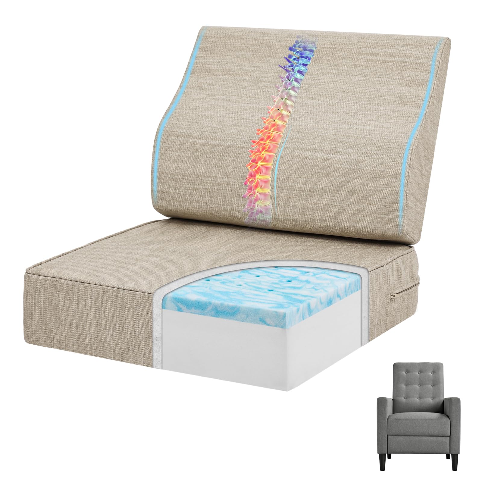 baibu cojin reclinable con gel memoria, vista superior para confort inmediato