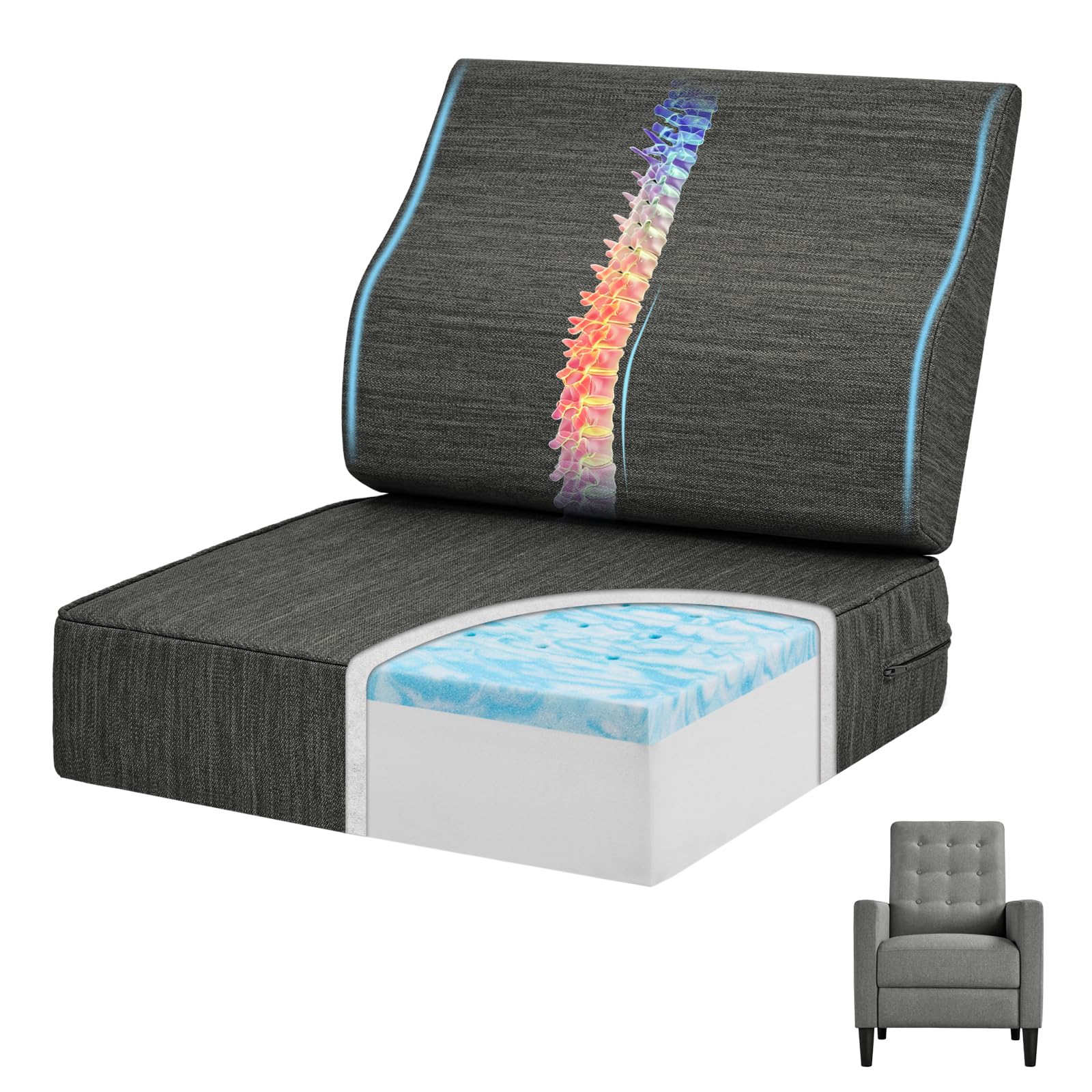 Baibu cojin reclinable con gel memoria para mayor comodidad al sentarse.