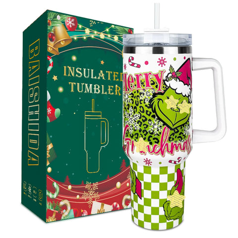 Baishida 40oz vaso térmico con tapa y pajilla para regalo navideño.