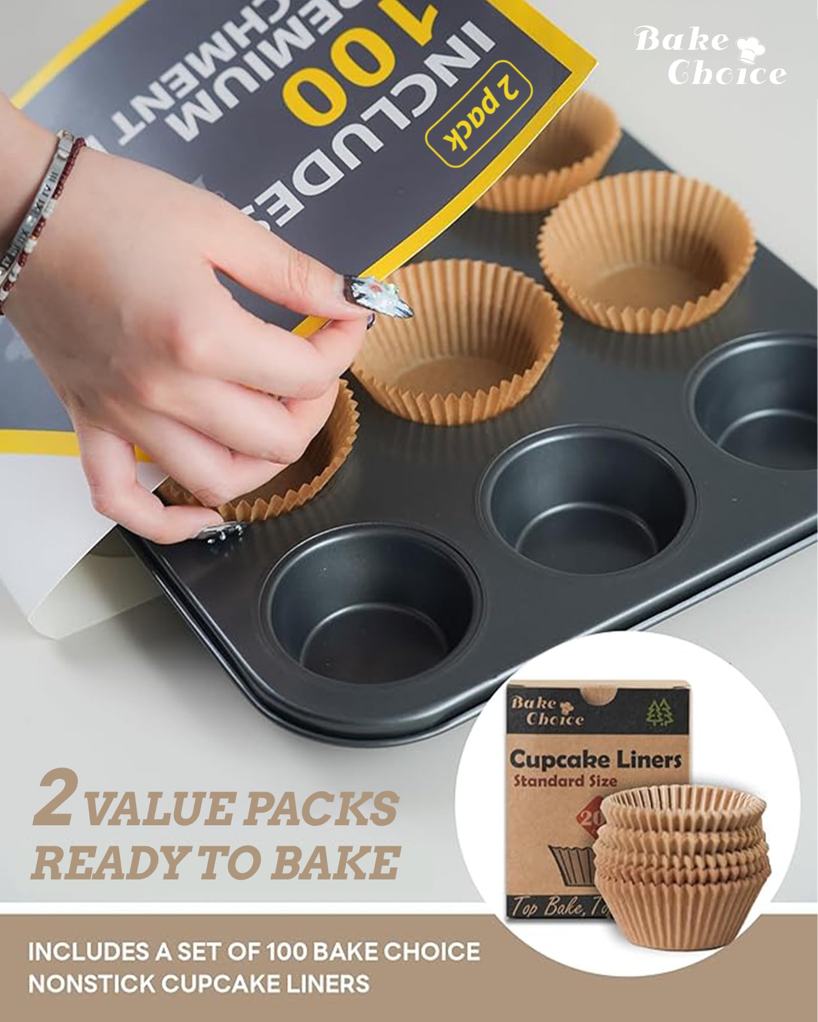 Bake Choice forros naturales para magdalenas 100 unidades para presentación limpia